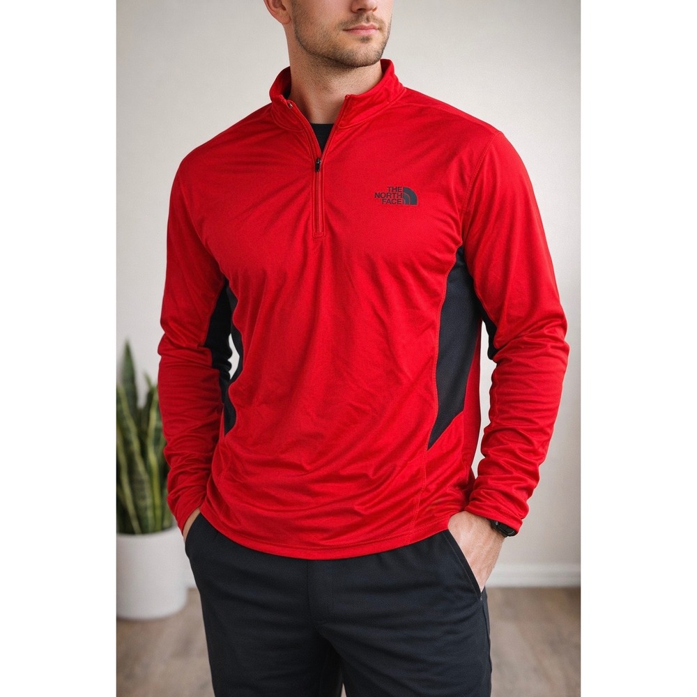 The North Face‎ VaporWick 1/4 Zip Pullover Red Black Athletic Men's XL